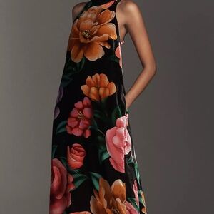 Farm Rio x Anthropologie Mock-Neck Printed Velvet Midi Dress